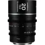 Laowa Nanomorph 20mm T2.2 silver anamorphic lens for MFT cameras featuring MOD 0.8 cine gears and a long focus throw