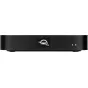 OWC miniStack STX 16TB high-performance Thunderbolt 4 external storage rear view featuring dual ports for fast data transfer