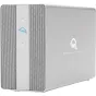 OWC Mercury Elite Pro Dual 8TB ārējais SSD glabātājs ar diviem 2TB Extreme Pro diskiem un integrētu 3-Port USB hub, priekšējais un sānu skats