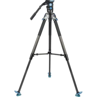 Комплект видеоштатива Sirui Pro SVT-75 Pro с жидкостной головкой SVH15 - полный вид в разложенном состоянии, углеродное волокно, грузоподъемность 25 кг