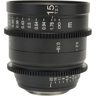 Laowa 15mm T2.1 Zero-D Cine Lens for Sony FE - front view showcasing 0.8 mod gear rings and distortion-free optical design