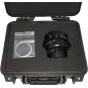 Laowa 15mm T2.1 Zero-D Cine Lens in open case with front element and 0.8 mod gears visible, paired with rear lens cap in protective bag