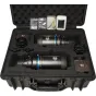 Laowa Proteus 2X Anamorphic 45mm & 85mm lens set in a protective case with accessories, top view