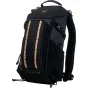 PolarPro RoadRunner 8L ultralight backpack with side access and built-in rainfly, featuring tan accents and padded shoulder straps for comfort.