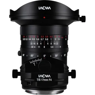 Laowa 17mm f/4 Zero-D tilt-shift objekts Hasselblad XCD vidējo formāta kamerām ar tilt-shift kontroli, apertūras skalu un 86mm filtru.
