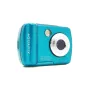 DiFox Easypix Aquapix W3027 Wave waterproof digital camera in ice blue, front view with built-in flash and 2.7-inch display