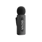 Boya BY-V3 Lightning wireless lavalier microphone with sleek black design and foam windshield for clear audio capture