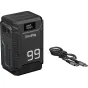 SmallRig T99 V-Mount baterijas jaudas bloks ar 100% uzlādes rādītāju, izturīga alumīnija un TPU konstrukcija, vairāki izejas porti un 240W USB-C uzlādes kabelis komplektā.