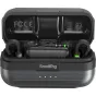 SmallRig S70 wireless lavalier microphone system with open charging case, featuring two TX transmitters, smartphone RX receiver, camera RX, and accessories like silicone covers and windshields