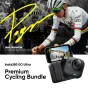 Insta360 GO Ultra darbības kamera ar Action Pod, premium velosipēdu komplektā ar magnētiskajiem stiprinājumiem, lēcas aizsargu un 128GB mikro SD karti, ar ekrāna saskarni, kas rāda velosipēdu video