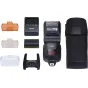 Canon Speedlite EL-1 (Ver.2) flash unit with rechargeable battery pack, battery grip, shoe mount bracket, protective pouch, and accessories set for professional photography