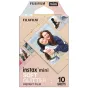 Фуджифильм Instax Mini плёнка Soft Glitter 10 листов в открытой упаковке, демонстрирующей яркие фотографии и блестящий дизайн рамки