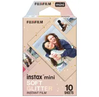 Фуджифильм Instax Mini плёнка Soft Glitter 10 листов в открытой упаковке, демонстрирующей яркие фотографии и блестящий дизайн рамкиФуджифильм Instax Mini плёнка Soft Glitter 10 листов в открытой упаковке, демонстрирующей яркие фотографии и блестящий дизайн рамки