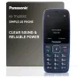 Panasonic KX-TF400EXC синий 4G телефон с четкой клавиатурой и экраном, рядом с оригинальной упаковкой, подчеркивающей четкое звучание и надежную работу батареи