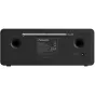 Panasonic RF-D40EG-K DAB/FM interneta radio mugurējā pusē ar izstieptu teleskopisko antenu un diviem 6W stereo skaļruņiem