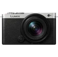 Panasonic Lumix DC-S9 compact mirrorless camera with 18-40mm lens in sleek black and silver design, showcasing front view with lens details.Panasonic Lumix DC-S9 compact mirrorless camera with 18-40mm lens in sleek black and silver design, showcasing front view with lens details.
