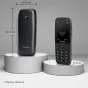 Мобильный телефон Panasonic KX-TF400EXB с 2,4-дюймовым цветным экраном, тактильными кнопками и компактным дизайном - вид спереди и сзади с указанием размеров и весом 110 граммов