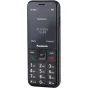 Panasonic KX-TF200 melnais bezvadu telefons ar 2,4 collu krāsainu ekrānu, fiziskajiem taustiņiem un rokmūzikas funkcijām.