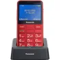 Panasonic cordless phone KX-TU155EXRN with bright 2.4-inch display, illuminated buttons, and ergonomic design on charging stand