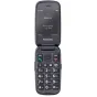 Panasonic KX-TU550EXB flip phone in black with illuminated keypad, emergency call button, and 2.8-inch color screen