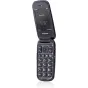 Panasonic KX-TU550EXC flip phone with 2.8-inch display, large tactile keypad, and emergency call button on the back