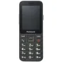 Panasonic KX-TU250EXB black mobile phone with numeric keypad and 2.4-inch display, designed for compatibility with wireless lavalier microphones.