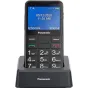 Panasonic KX-TU155EXBN cordless phone with 2.4-inch color display, backlit buttons, and SOS function on black charging dock