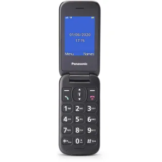 Складной телефон Panasonic KX-TU400EXR с большими кнопками и кнопкой SOS, черный дизайн, экран 2.4 дюйма с отображением времени и даты