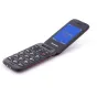 Panasonic KX-TU400EXR red flip phone with large buttons and SOS, open view showing front keypad and 2.4-inch TFT display