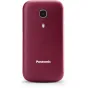 Back view of the red Panasonic KX-TU400EXR cordless phone featuring a camera and fingerprint sensor.