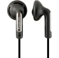 Panasonic RP-HV154E-K in-ear earphones with ergonomic design and 1.2m cable, front and side viewPanasonic RP-HV154E-K in-ear earphones with ergonomic design and 1.2m cable, front and side view