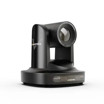 AVMATRIX Eagle P30A AI PTZ kamera ar elegantu melnu dizainu, 30X optisko paplašinājumu un uzlabotām automātiskās sekošanas iespējām, kas nodrošina nevainojamu prezentētāju sekošanu lekciju zālēs un pasākumos.