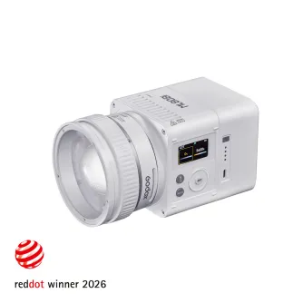 Godox ML80Bi bi-color LED video light with 2800K-6500K adjustable CCT, front view showing control panel and zoom reflector lens