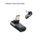 Tilta Khronos 90 grādu USB-C adapteris pelēkā krāsā ar kompakto alumīnija dizainu un male un female savienotājiem, ideāli piemērots iPhone 15 Pro/Pro Max.
