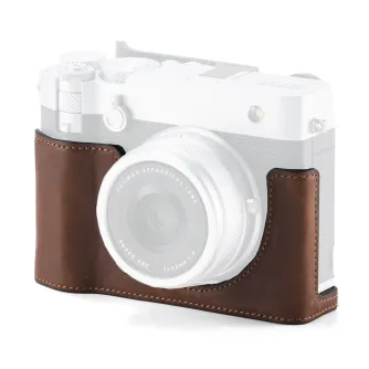 Tilta premium brown leather camera case for Fujifilm GFX100RF with ergonomic grip and battery access flap