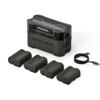 Tilta EN-EL15C 4-Slot Charging Station with 4 Batteries and USB-C Cable - Compact Portable Charger for Nikon and compatible batteries