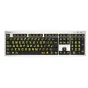 LogicKeyboard XLPrint Slim Line Yellow on Black high-visibility keyboard with large yellow keycaps, integrated USB hubs, and scissor-switch keys for low vision users