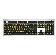 LogicKeyboard XLPrint Slim Line Yellow on Black high-visibility keyboard with large yellow keycaps, integrated USB hubs, and scissor-switch keys for low vision usersLogicKeyboard XLPrint Slim Line Yellow on Black high-visibility keyboard with large yellow keycaps, integrated USB hubs, and scissor-switch keys for low vision users