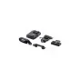 Tilta Mini PD V-Mount baterijas plāksne ar pielāgojamu ARCA piekļūves bloku un jaudas izvadiem - melnā versijā, izmontēta ar visiem elementiem, tostarp svīvel šarnīru, drošības jostu un ātri atbrīvojošu knaģi
