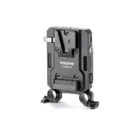 Tilta Mini PD V Mount Battery Plate black rear view highlighting USB-C, P-Tap, and 2-Pin Lemo outputs for extended camera powerTilta Mini PD V Mount Battery Plate black rear view highlighting USB-C, P-Tap, and 2-Pin Lemo outputs for extended camera power