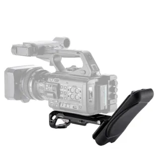 Tilta TA-ESB-B Extendable Shoulder Pad Baseplate with professional camcorder, adjustable articulated shoulder support, and multiple 1/4-20 and 3/8-16 threaded accessory mounts for handheld shooting stability