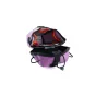 Tilta Fe Crossbody Bag in purple, side view with open compartment and durable aluminum S-carabiner strap for secure gear attachment