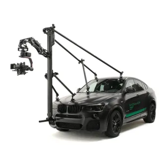 Tilta Hydra Shock Absorbing Arm Pro Kit mounted on SUV roof for professional cinematic stabilization with adjustable hydraulic damping and 66 lbs load capacity