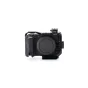 Tilta full camera cage for Canon R50 V - black front view with cold shoe, NATO rail, and ergonomic silicone grip