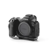 Melns Canona EOS R5 Mark II fotoaparāta korpuss, skats no sāna un augšas Tilta pusslēdžu aksesuāriemMelns Canona EOS R5 Mark II fotoaparāta korpuss, skats no sāna un augšas Tilta pusslēdžu aksesuāriem