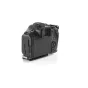 Tilta half camera cage for Canon R5 Mark II – rear view with Arca-type quick-release plate and threaded accessory mounts