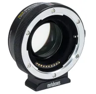 Metabones Contax N to E-mount Speed Booster ULTRA 0.71x adapter with detachable tripod foot, side view showing metal construction and manual aperture ringMetabones Contax N to E-mount Speed Booster ULTRA 0.71x adapter with detachable tripod foot, side view showing metal construction and manual aperture ring