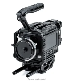 Tilta modular camera cage for Blackmagic PYXIS 6K Pro with Gold Mount battery plate, NATO handles, and 15mm LWS baseplate - full aluminum cage kit for professional cinema setups