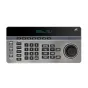 TelyCam V-Joy+ AT Silver PTZ controller front panel with OLED display, 4D joystick, and multi-camera control buttons for professional live streaming and broadcasting