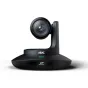 TelyCam Vision+ 4KN 12X PTZ kamera ar 4K60 UHD izvadīšanu un automātisko sekošanu, elegants melns dizains, priekšējais skats ar 12 reizes optisko zoomu un profesionālu uzbūvi